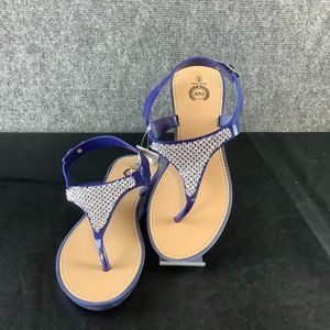 BLUE BEADED THONG SANDALS